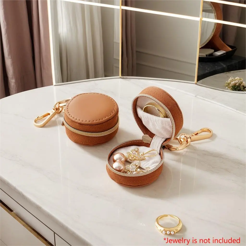 Portable Jewelry Storage Box, 1/8 Counts Mini Round Dustproof Jewelry Organizer, Jewelry Display Box for Women Girls, Necklace Zipper Detachable Handle Case for Home Travel