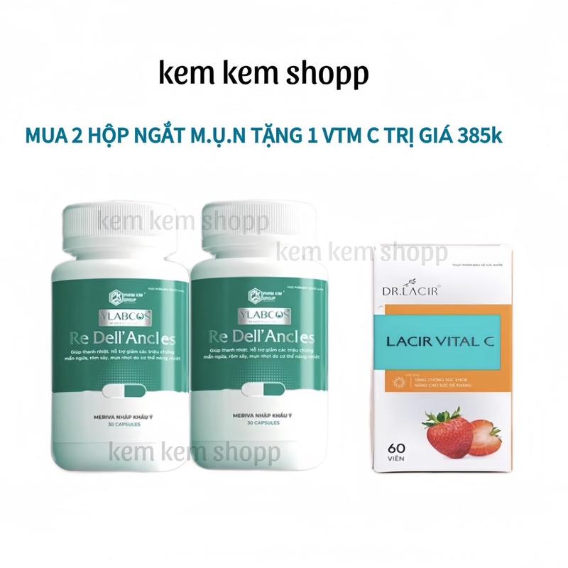 Viên Uống Ngắt Mụn Re Dell Ancles hộp 30 viên giảm m.ụ.n n.ội tiế.t, mụ..n dậ.y thì, mụ..n do nón.g trong, giú.p thanh nh.iệt c.ơ thể Ylabcos- Dr lacir Skincare Nữ