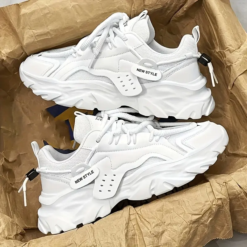Comfort, Men's Trendy Casual Sneakers - Breathable Mesh, Thick Sole Dad Shoes with Comfort Insole, Lace-Up, All-Season Wear