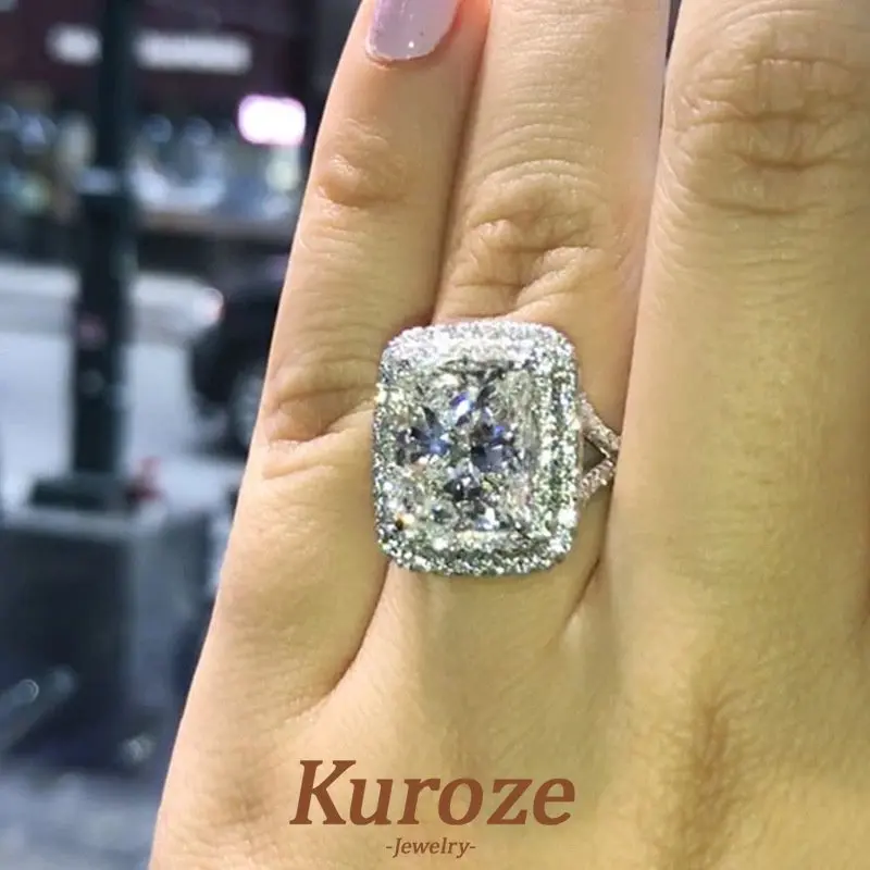 Nhẫn Kim Cương Đính Hôn, Kuroze, Kim Cương Giả Mới, Hình Vuông Công Chúa Thời Trang, Bán Chạy, Bạch Kim