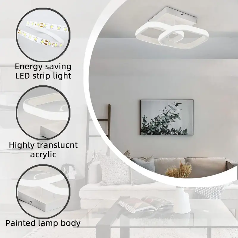 Square LED Ceiling Light, Modern Double-sided 3-color Dimmable Chandelier, Embedded Light Hardwired Ceiling Light for Kitchen Attic Corridor Balcony Bedroom 7