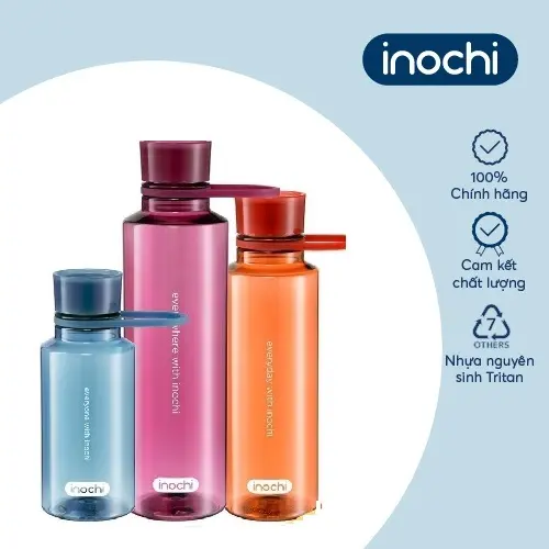 Bình nước thể thao Inochi Kita Slim nhiều màu, nhựa nguyên sinh an toàn 350ml,500ml, 700ml Sport