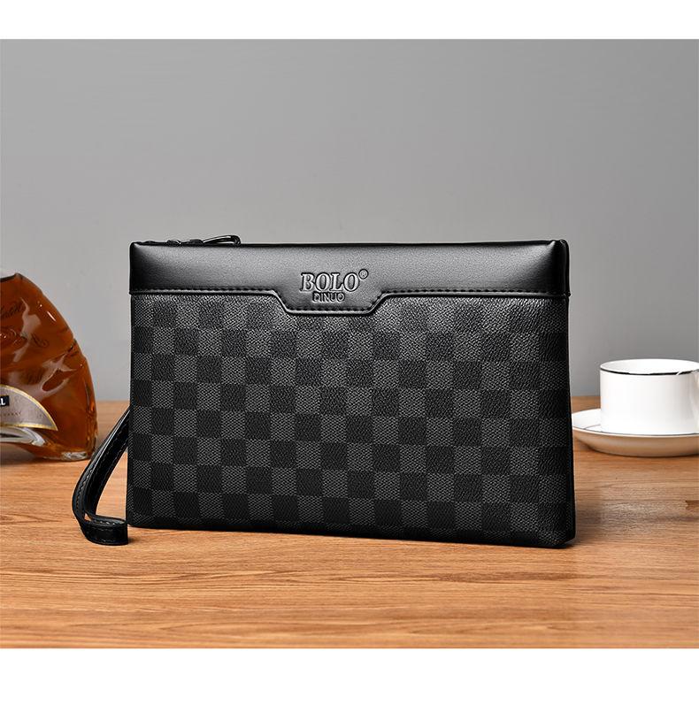 Product Introduction of Men's Handbag New Fashion Plaid Business Large Capacity Casual Envelope Men's Clutch 24