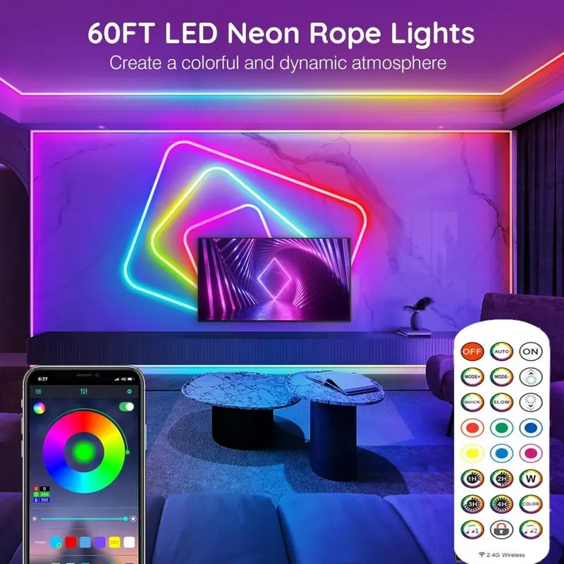 USB Powered LED Strip Light, RGB Color Changing LED Light Strip with Remote Control, Smart LED Lights for Home Party Decoration 5