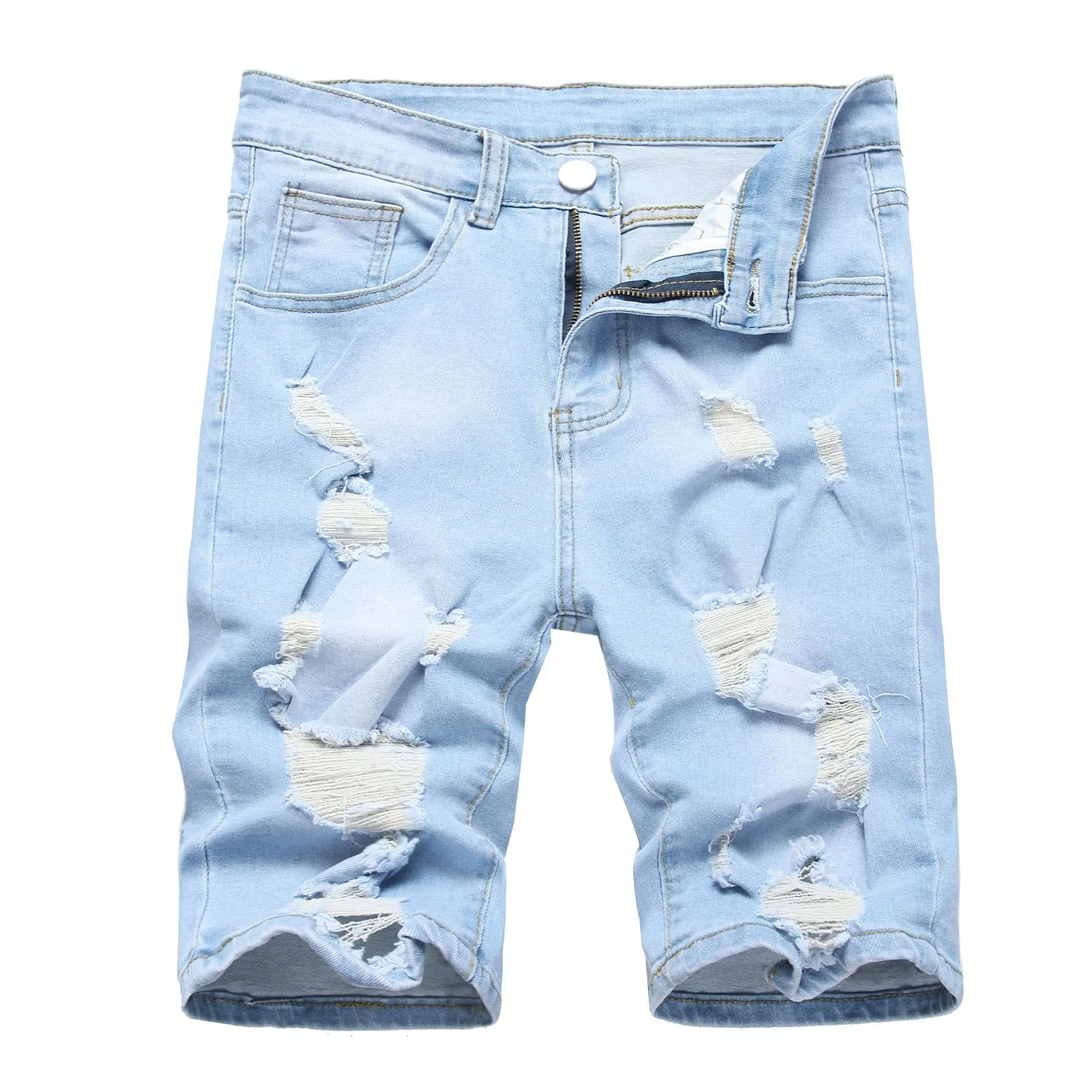 2025 Trendy Retro Washed Distressed Denim Shorts for Men - Vintage Ripped Knee Casual Streetwear (Summer Fashion)