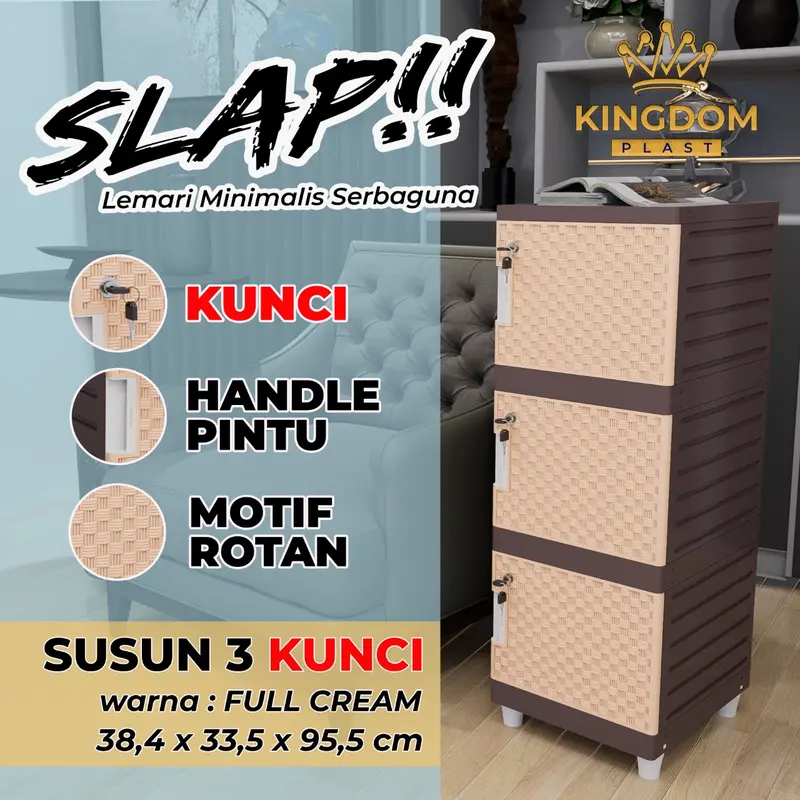 Lemari Plastik Slap Full Kunci Susun 3 0