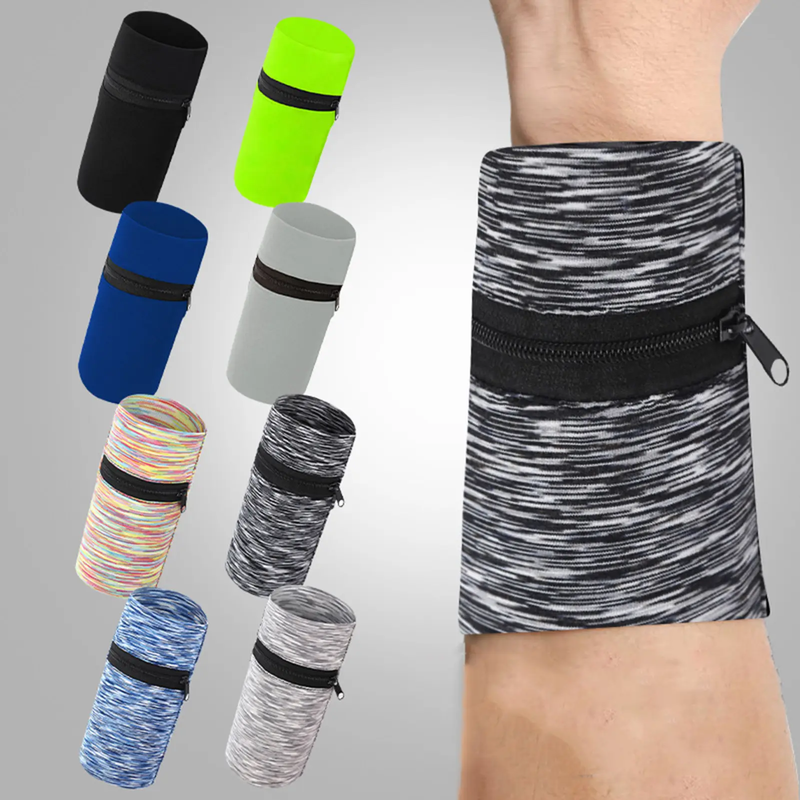 (OBEEITPL) Zipper Running Bags Lightweight Wrist Wallet Pouch Outdoor Sports Arm Phone Bag Mini Coin Purse Cycling Wristband Arm Bag