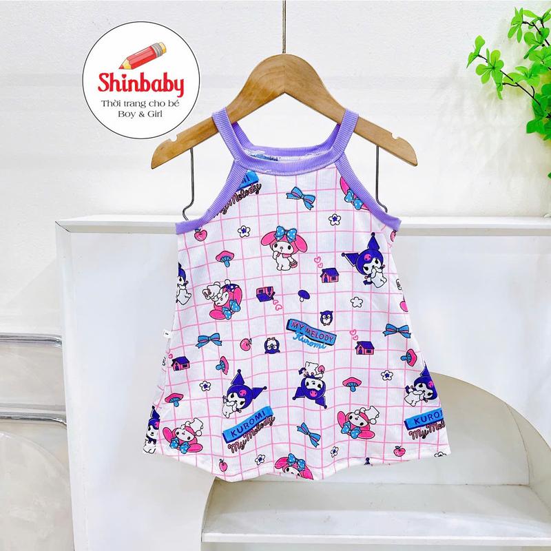 (9-40kg) Váy Hai Dây Cổ Yếm Chất Vải Thun Tăm Lạnh Mềm Mát Hình In Dễ Thương Cho Bé Gái Mặc Đi Học, Đi Chơi dam xinh vaybe Jean