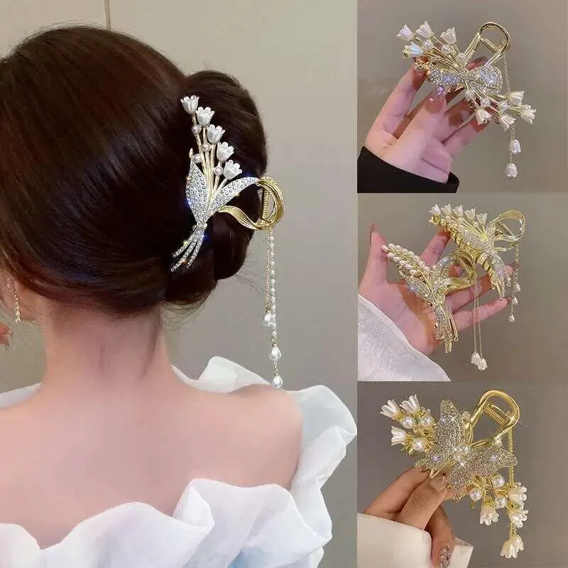 Pearl wer Tassel Claw Ponytail Shark Clip Korean Exquisite Women Hair Accessories Fashion Headdress