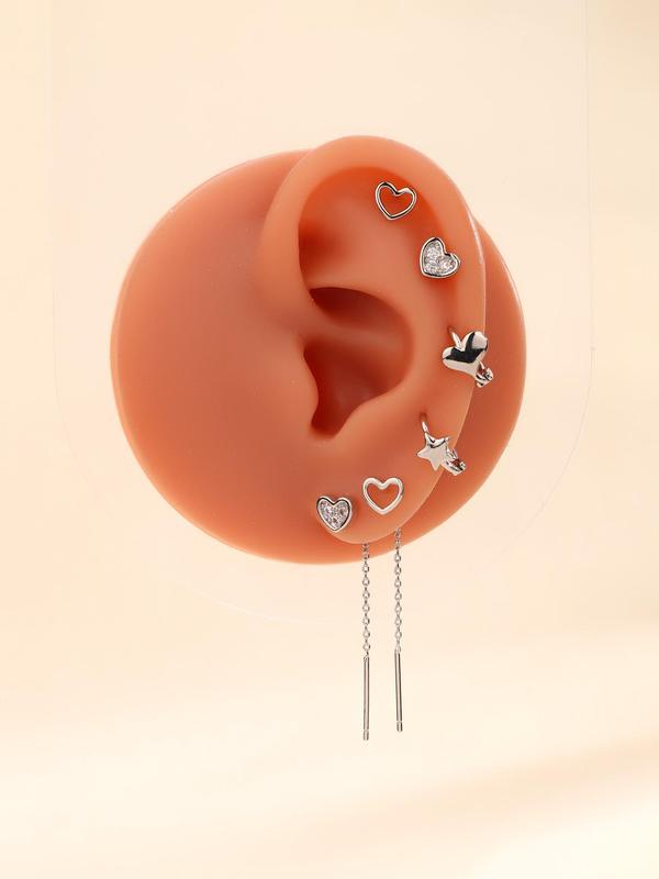 Cute Heart & Star Design Earrings Set, Fashion Jewelry for Party, Daily Clothing Decor, Trendy All-match & Exquisite Jewelry for Birthday Gift 5