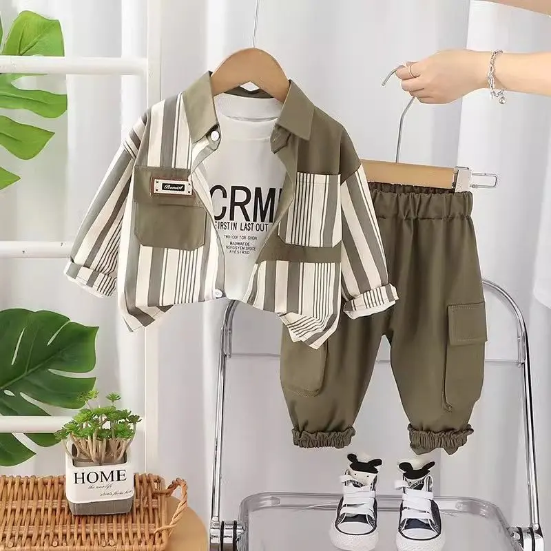Bộ Quần Áo Trẻ Em, Áo Sơ Mi Bé Trai, Bộ Sưu Tập Mới 2024, Thời Trang Trẻ Em, Thích Hợp Cho Mùa Xuân Và Mùa Thu, Tay Dài Đẹp Trai Phong Cách Hàn Quốc, Bộ Đồ Hai Mảnh 1