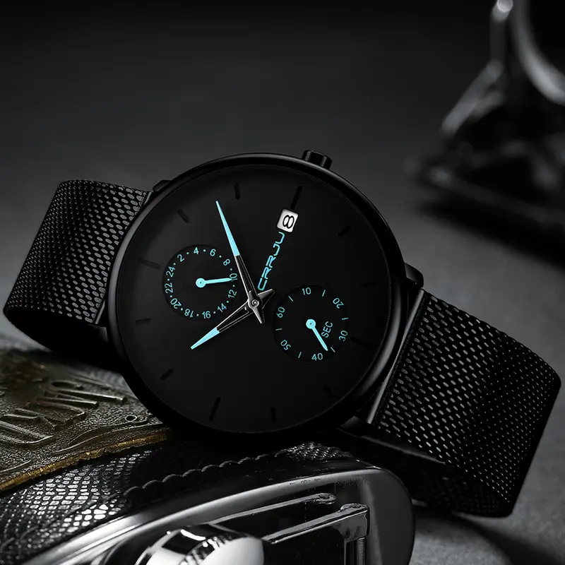 Jam Tangan Pria CRRJU Casual Quartz Analog Mewah Anti Air + Strap Mesh Stainless Steel Jam Tangan Cowok 2265 Watch 3