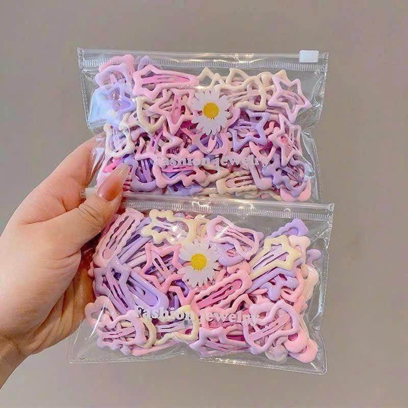   KÈM TÚI ZIP  Set 32 kẹp tóc nơ ngôi sao basic màu hồng màu tím phong cách Hàn Quốc dễ thương cho bé gái Dumi Shop 
