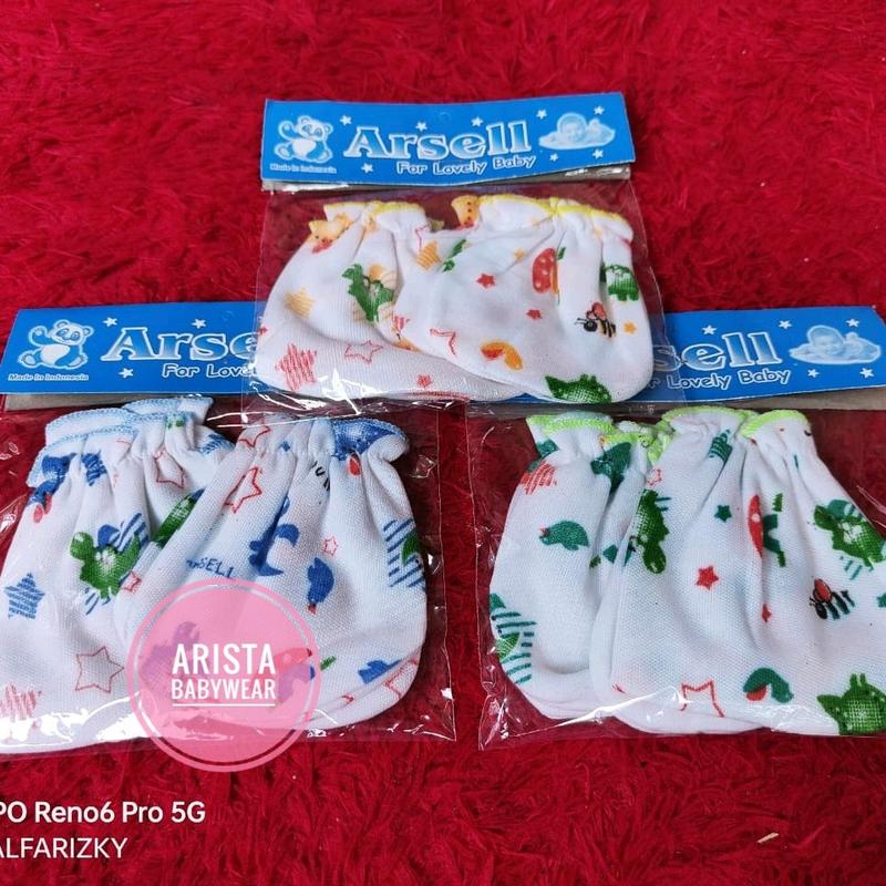 ARSEL BABY - 1set sarung tangan+kaki bayi putih motif 0