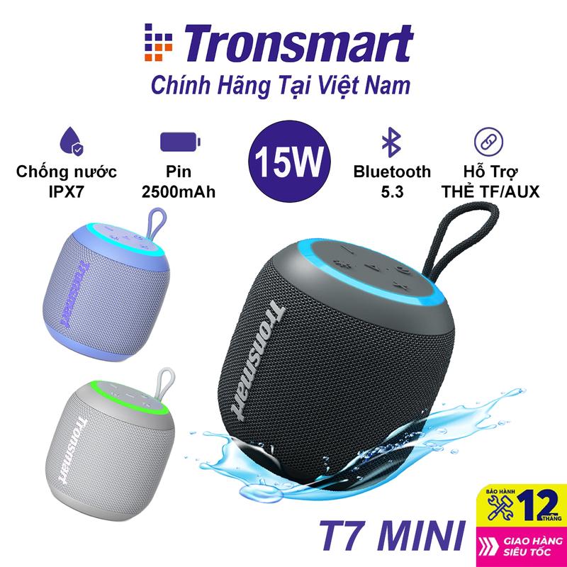 Loa Bluetooth Tronsmart T7 Mini Nghe Nhạc 15W, Kháng Nước IPX7, Một Củ Loa Tích Hợp Âm Trầm Cân Bằng Khi nghe, đèn LED, TWS Hỗ Trợ Thẻ Nhớ, AUX - Bảo hành 12 tháng