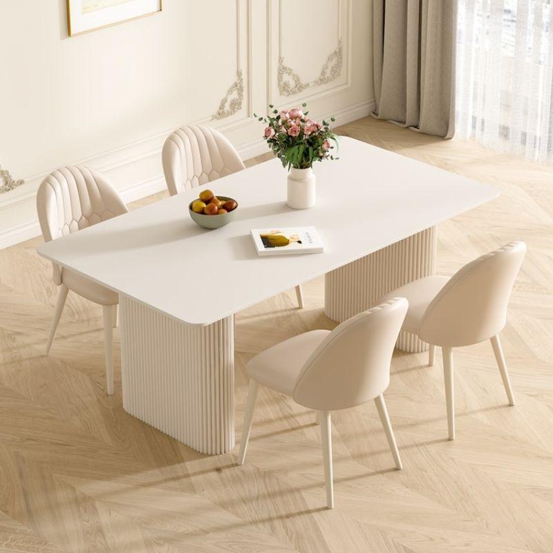 Slate Dining Table and Chair Set Modern Simple Rectangular Small Apartment Cream Style Home Dining Table and Chairs 7