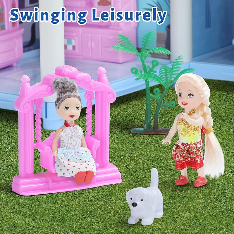 1 Set Doll House With 4 Dolls, DIY Doll House Kit, Pretend Play Dollhouse Toy For Kids, Miniature Furniture 3