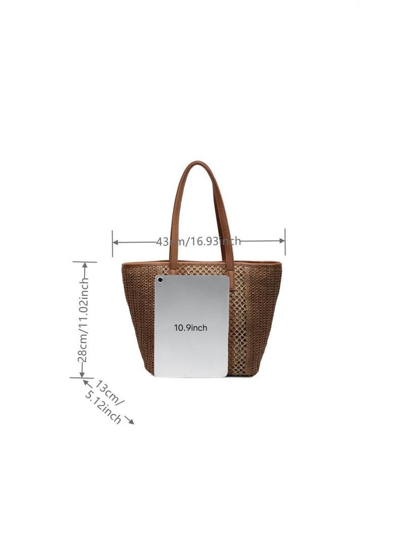 Product Introduction of Women's Fashionable Colorblock Straw Bag, Large Capacity Shoulder Bag for Women & Girls, Casual Trendy Versatile High-quality Daily Commuting Bag, Girl Fashionable Shopping Bag 6