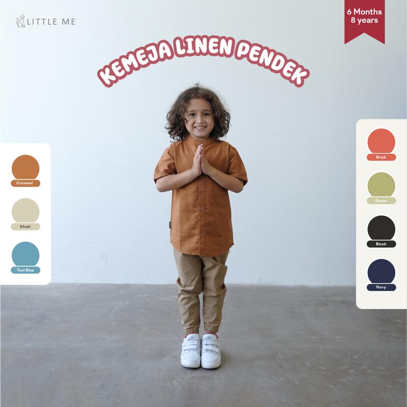 Kemeja Anak Bayi Polos / Kemko Anak dan bayi Tangan Pendek / Kemeja Koko Bayi dan Anak Linen Katun Tangan Pendek 6 bulan - 8 Tahun 3
