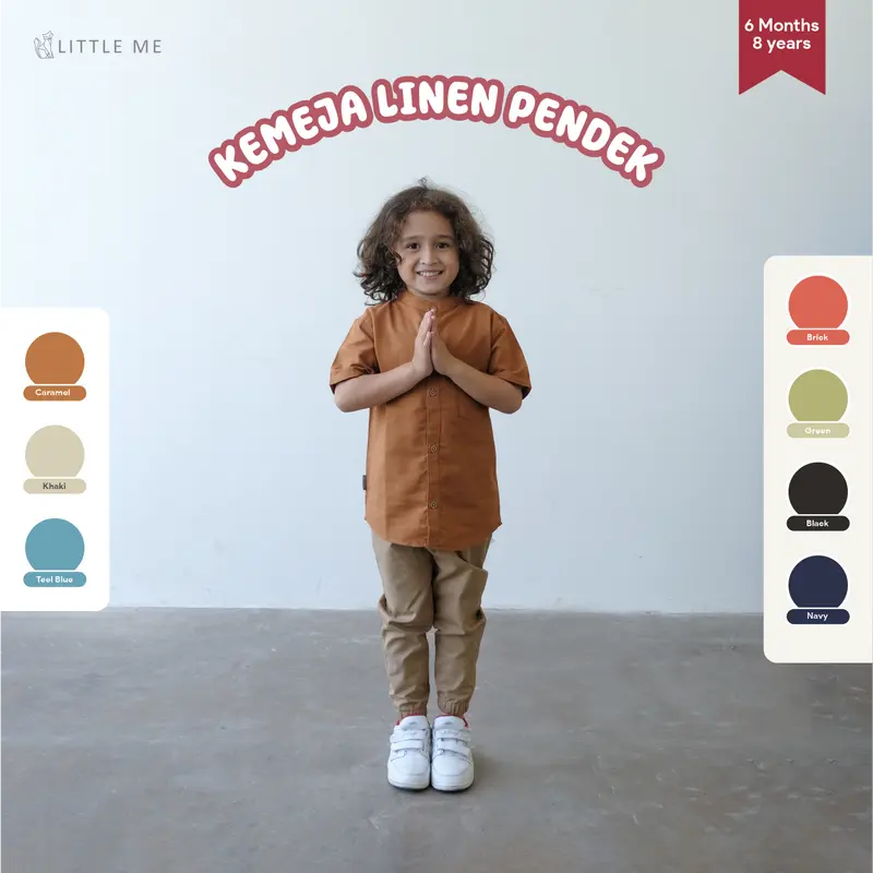 Kemeja Anak Bayi Polos / Kemko Anak dan bayi Tangan Pendek / Kemeja Koko Bayi dan Anak Linen Katun Tangan Pendek 6 bulan - 8 Tahun 3