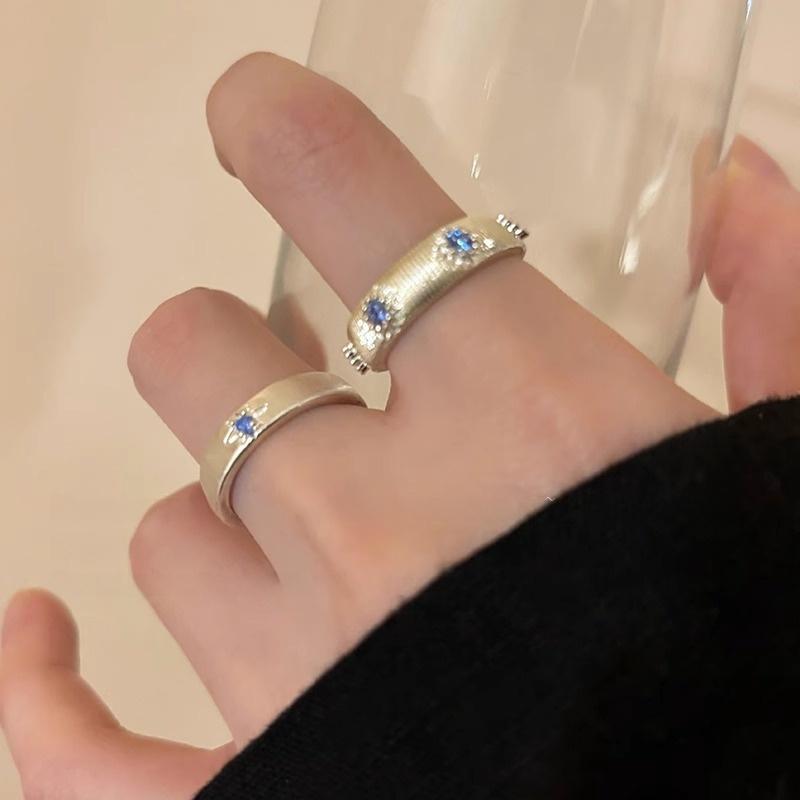 Product Introduction of Sea blue, cross, brushed, zircon, ring, female niche design, couple index finger ring ins style, simple temperament, ring, trend personality versatile 3