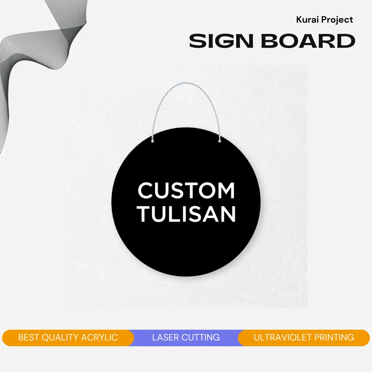 Akrilik label Papan Gantung Rantai Petunjuk diameter 40 cm - Akrilik  sign board  custom - Papan tanda custom - Wall signage  Acrylic Custom