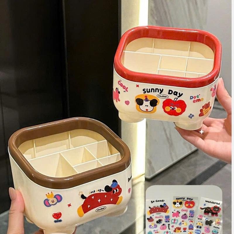  Hộp đựng bút để bàn Hộp lưu trữ văn phòng phẩm đa lưới hoạt hình Dung lượng lớn sáng tạo với nhãn dán ngẫu nhiên Đế ổn định Hộp đựng bút chì tại nhà 