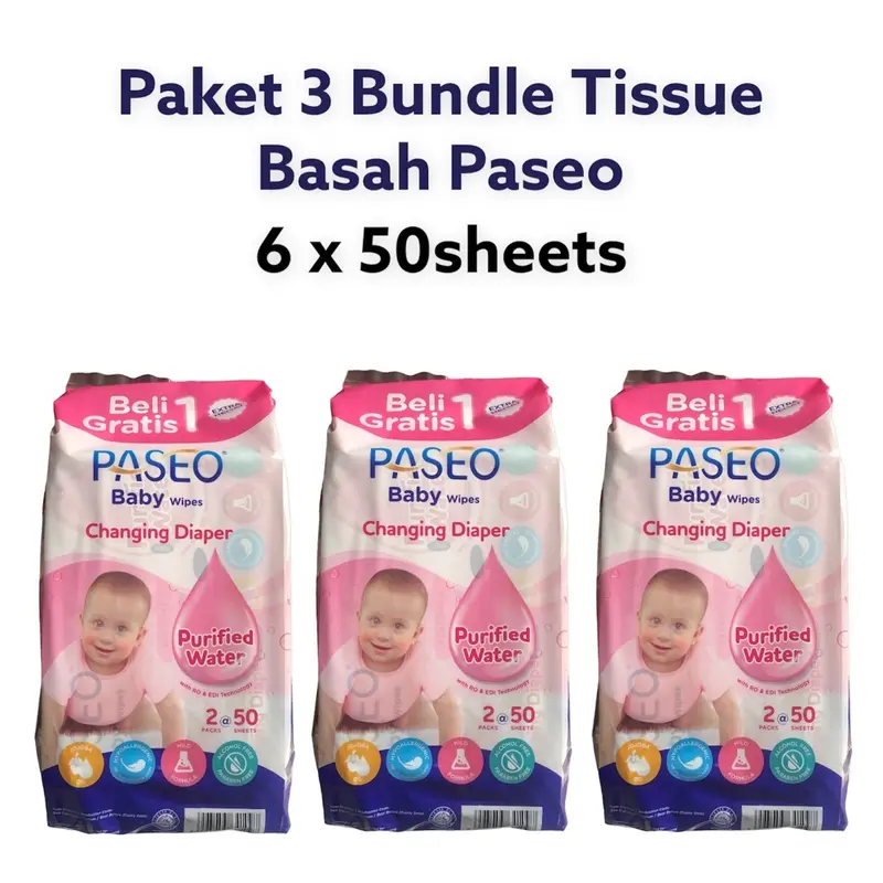 Pcs Paseo Baby Wipes Tissue Basah Bayi pack isi 6) Bayi Baru lahir  Bayi Balita Cewek Chamomile (kuning)