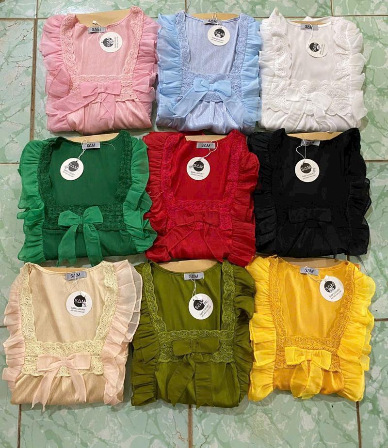 Product Introduction of H55 Pijama Nữ Áo Dài Cổ Vuông Tay Von Tag Nơ Quần Ống Loe Chất Lụa Xước Trơn Bộ Đồ Ngủ Nữ Phù Hợp Mặc Bốn Mùa Size 40-62 KG Ong Voi Loang 18