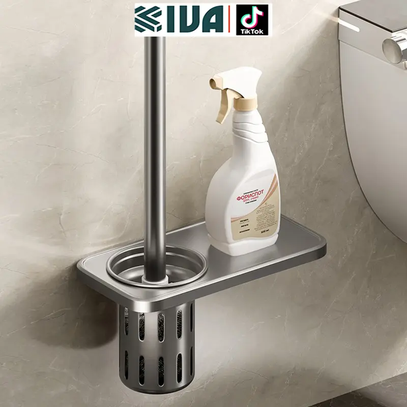 Kệ nhà tắm màu xám KIVA, chất liệu nhôm hàng không, lắp đặt dán tường, khoan tường, bảo hành 10 năm. 6