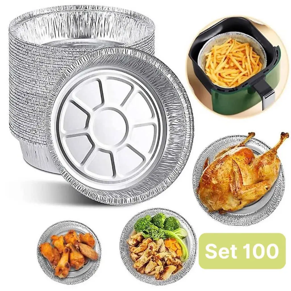Giá Sỉ 100 Khay Giấy Bạc Lót Nồi Chiên Không Dầu, Lò Nướng - Khuôn Đĩa Nhôm Đựng Thức Ăn, Thực Phẩm