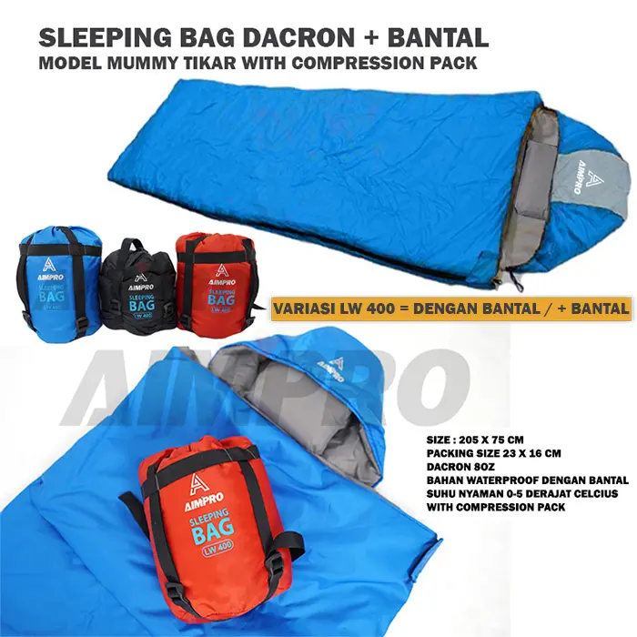 SLEEPING BAG DACRON MODEL TIKAR - SB UL AIMPRO LW400 - SELIMUT GUNUNG ULTRALIGHT 2