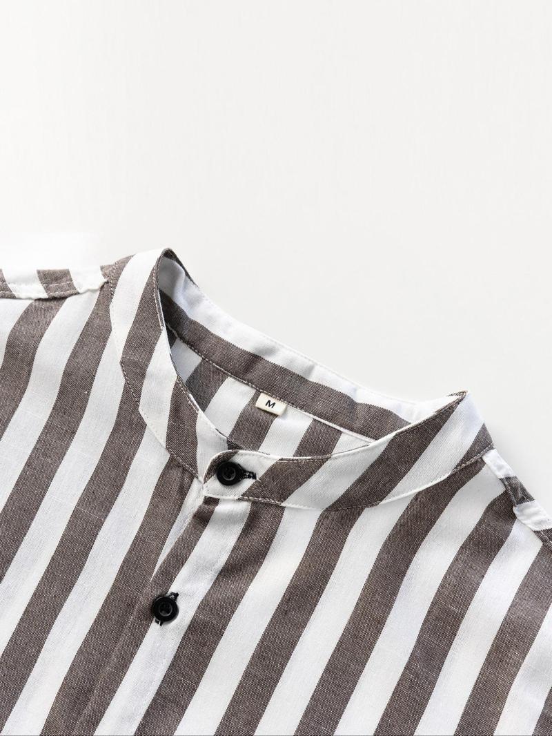 Product Introduction of Men's Striped Print Button Up Shirt, Regular Fit Casual Long Sleeve Collared Top for Spring & Fall, Fashion Men's Clothes for Beach Vacation 6