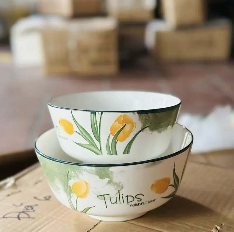 Bộ bát đĩa hoa tuylip 21 món siêu đẹp, bộ bát đĩa thủy tinh đẹp 2