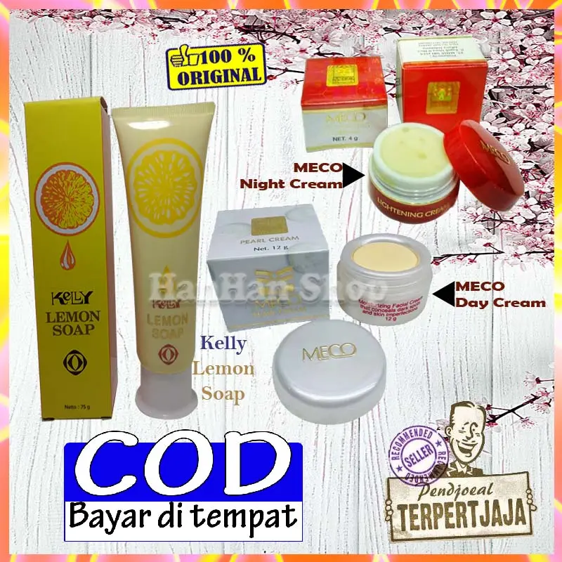 Paket Krim Pemutih Kulit Wajah BPOM Glowing Meco Day + Night + kelly Lemon Soap Cream Wajah Glowing Aman Skincare Wajah Glowing 1 paket Pemutih Kulit Wajah Glowing BPOM Halal Cream Whitening Wajah Krim Penghilang Flek Hitam