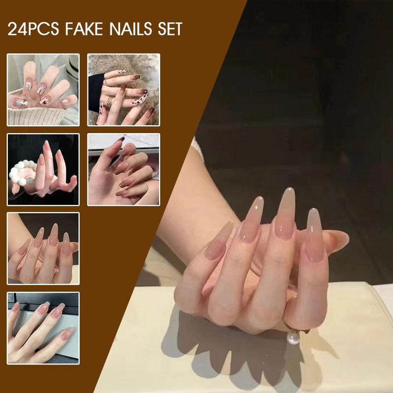 Product Introduction of 24Pcs Fake Nails Set Light Luxury Flashing False Nails French Wearable Nails Removable False Nails 42