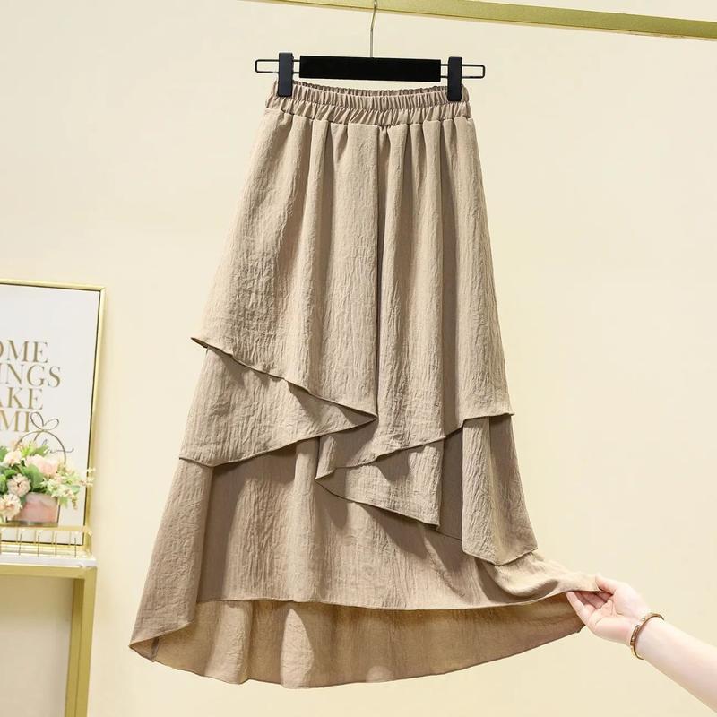 Quần Áo Nữ, Phong Cách Mùa Hè, Ngoại Cỡ, Cô Gái Đầy Đặn, Thời Trang, Sành Điệu, Hợp Xu hướng, Thường Ngày Và Thoải Mái, Họa Tiết Bất Đối Xứng Giả Hai Lớp, Váy 1