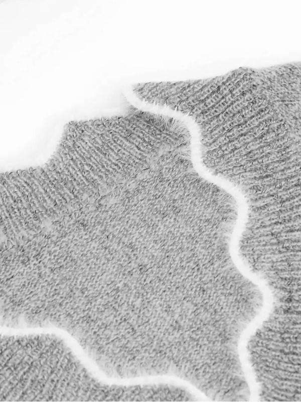 Women's Colorblock Scallop Trim V Neck Sweater, Casual Long Sleeve Jumper for Fall & Winter, Fashion Ladies' Knit Clothing for Daily Wear 2