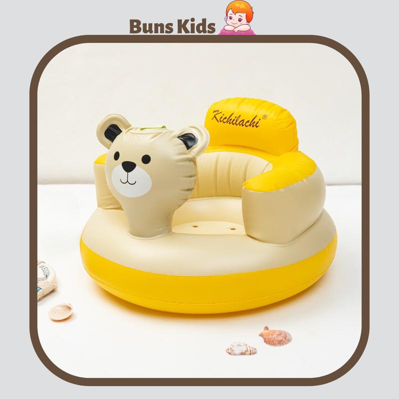 [Tặng Vòng Dâu Tằm] Ghế Hơi Tập Ngồi Gấu Vàng Kichi Cho Bé