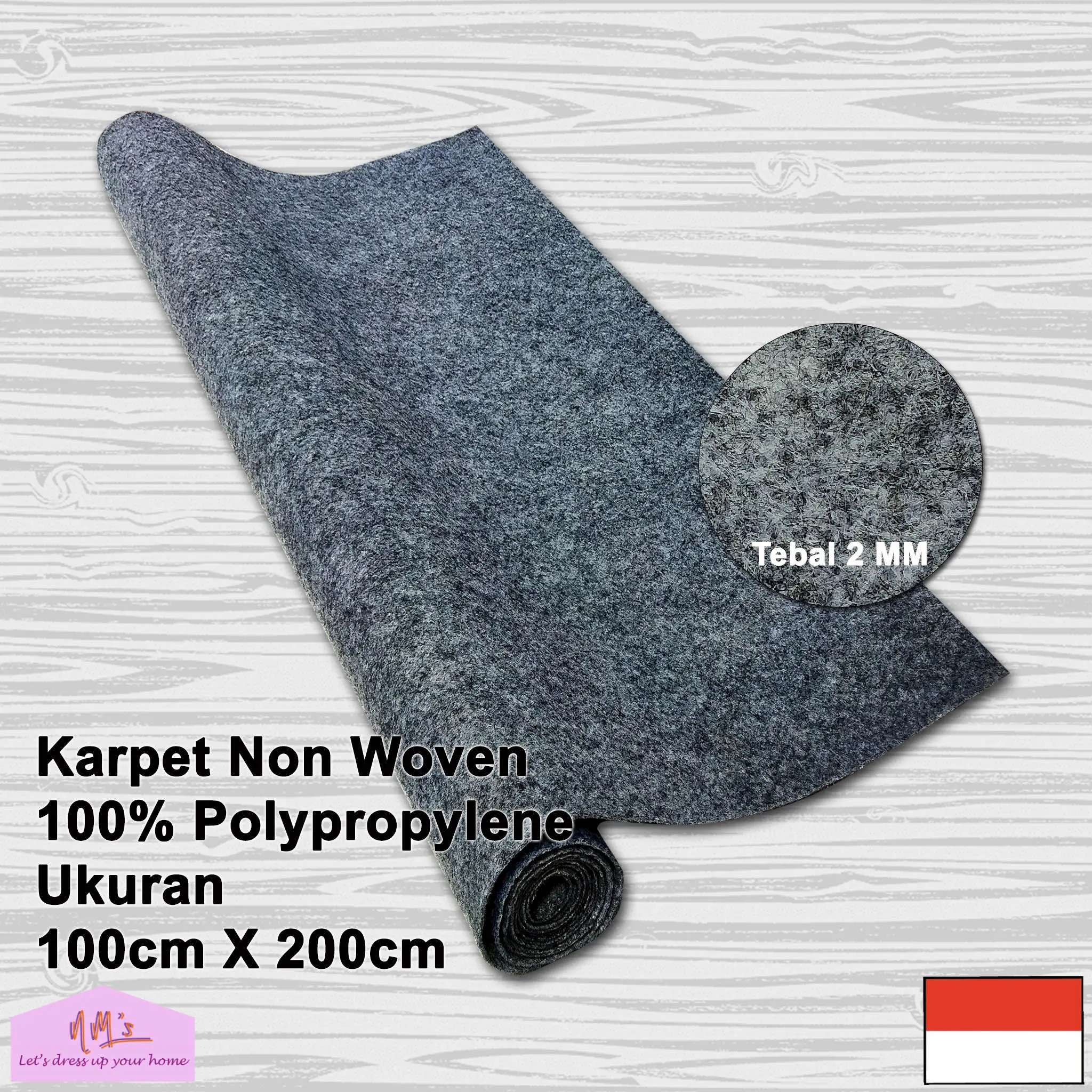 Karpet non woven lantai brudu bludru polos alas kasur duduk masjid mesjid mushola pameran panggung 100 cm x 200 cm - NMs