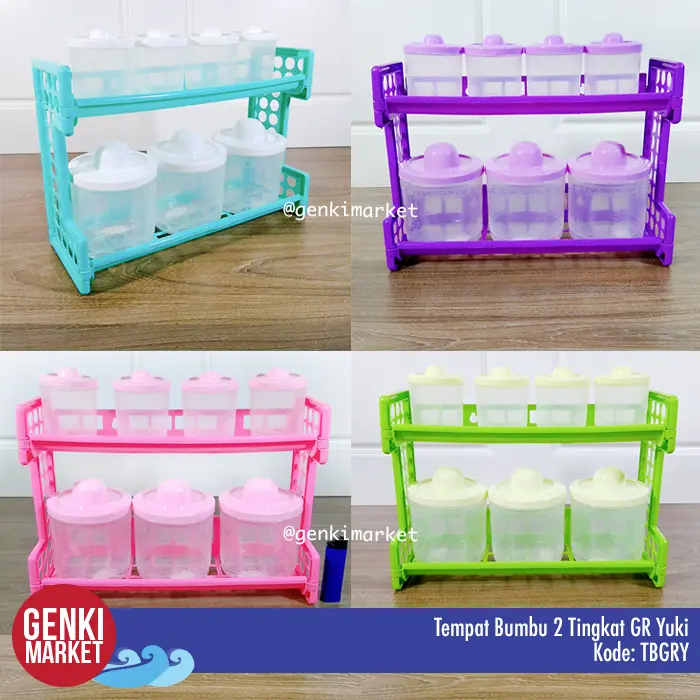 Tempat Bumbu Dapur / Toples Bumbu Dapur Plastik Yuki / Tempat Bumbu 2 Tingkat Genki Market Pink Wadah
