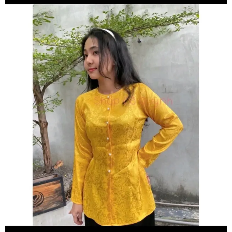 Áo Bà Ba ( Áo lẻ ) Gấm Lụa Hoa Văn - Tay Dài Nút ngọċ Trai- Loại  1 - Hàng May Của Hàng - Đủ Size Đủ Màu Women Top Sơ Mi 7