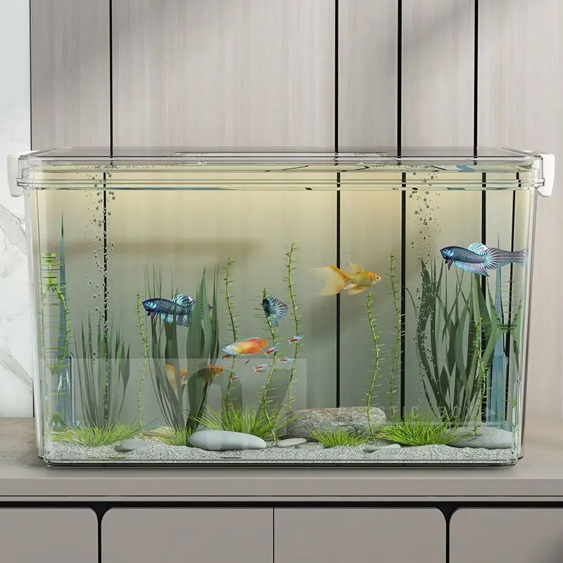 High Transparency PET Fish Tank Ecological Box HD Goldfish Tank Breeding Aquarium Turtle Hamster Ecological Landscaping Storage Box tin case box alastor
