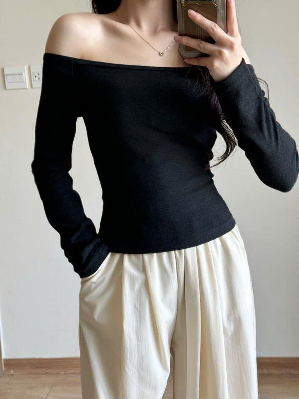 Áo Trễ Vai Body Chất Vải Tiêu Lông Áo Thun Dài Tay Kiểu Lệch Vai Form Dáng Vừa Miho House