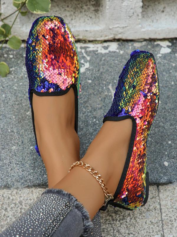Women's Elegant Contrast Sequin Design Slip on Flats (1 Pair), Casual Soft Comfortable Flat Shoes for Spring & Fall, Fashion Shoes for Party, Daily Clothing Decor, Valentine's Day, Gift 2