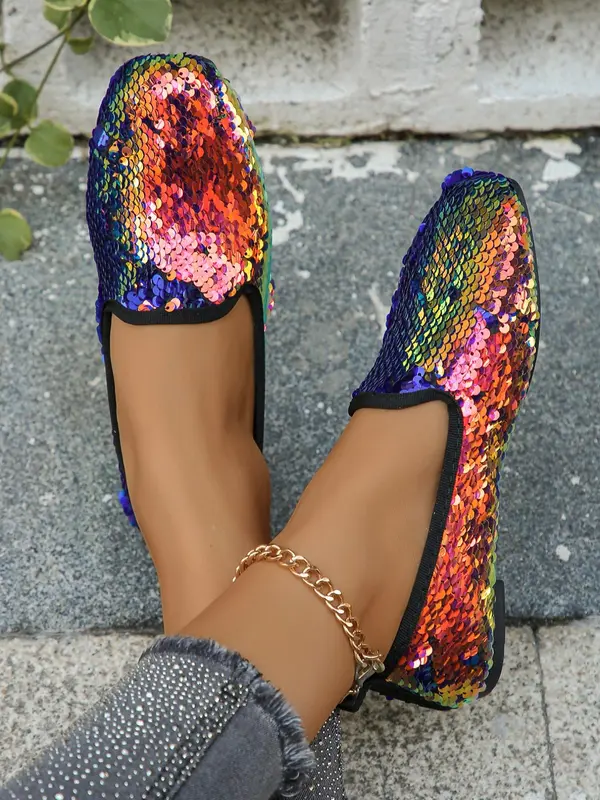 Women's Elegant Contrast Sequin Design Slip on Flats (1 Pair), Casual Soft Comfortable Flat Shoes for Spring & Fall, Fashion Shoes for Party, Daily Clothing Decor, Valentine's Day, Gift 2