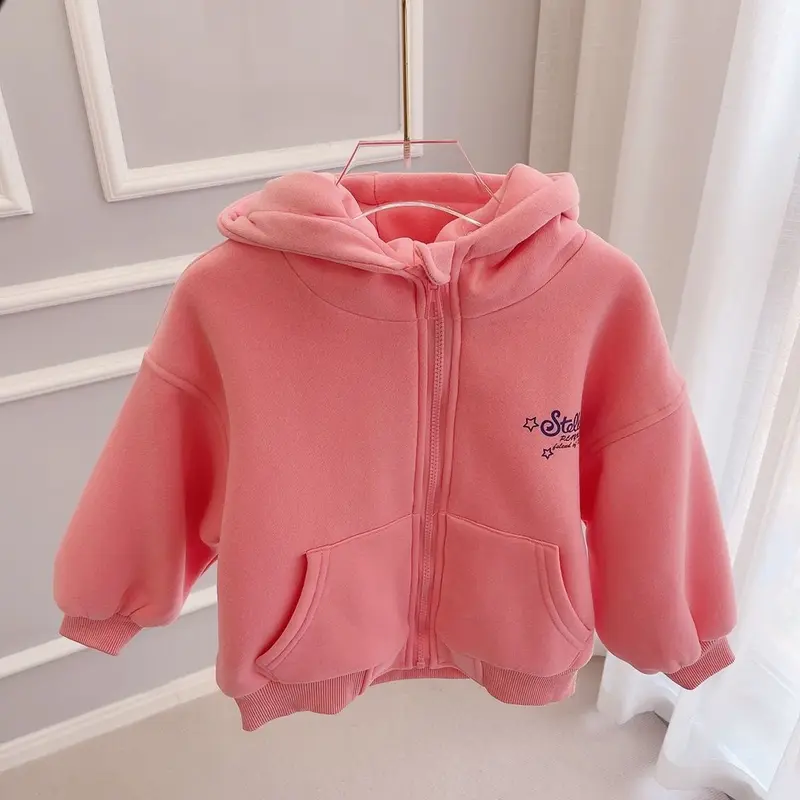 Áo Len Trẻ Em Bé Lót Lông Cừu, Dành Cho Bé Gái, Áo Khoác StellaLou, Dáng Rộng Vừa Vặn, Áo Cardigan Có Khóa Kéo, Có Mũ Trùm Đầu, Phong Cách Hàn Quốc, Thích Hợp Cho Trẻ Trung Và Lớn 4