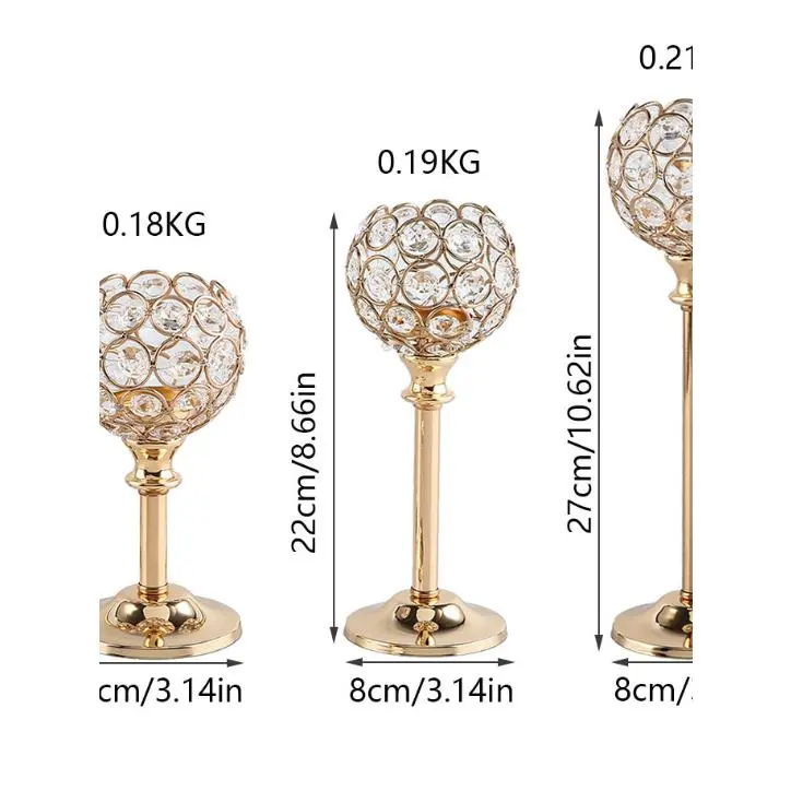 Golden Crystal Dekorasi Makan Malam Ornamen Lilin Bola Kristal Emas Dan Perak Metal Crystal Candle Holder Peralatan Candlestick Air Emas Peralatan Rumah