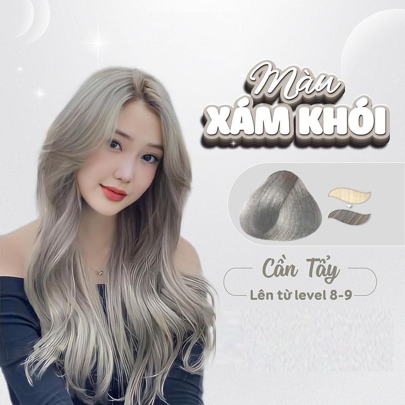 Màu nhuộm tóc xám khói, xám chì, cần tẩy tóc - lên từ nền tóc vàng bạch kim