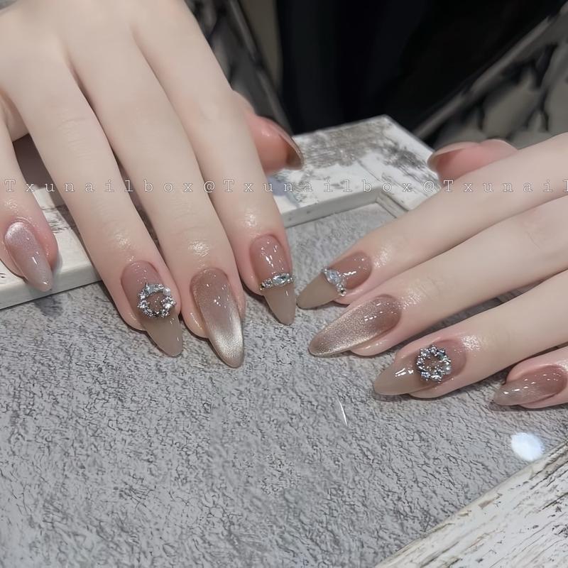 Nailbox thạch nâu mắt mèo mã N03 đính charm đá sáng - kèm keo - dũa - dán móng nail box